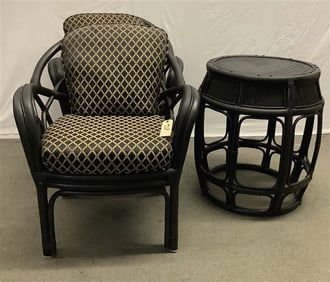3 Pc. Contemporary Rattan Furniture Chair - 29"x 17" x 35"h - Table 22" diam x 28"h
