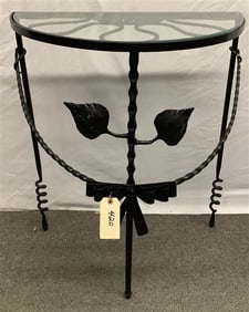 1/2 Round Iron and Glass Table 15" x 25" x 29"h - 20 lbs