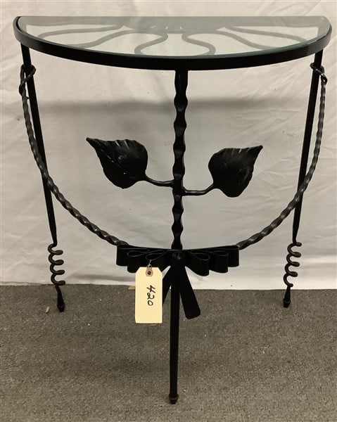 1/2 Round Iron and Glass Table 15" x 25" x 29"h - 20 lbs: 1/2 Round Iron and Glass Table 15" x 25" x 29"h - 20 lbs