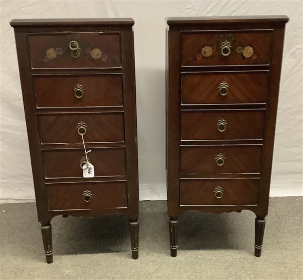 Pr. of Berkey and Gay 5 Drawer Walnut Stands 15" x 15" x 34"h - 75 lbs: Pr. of Berkey and Gay 5 Drawer Walnut Stands 15" x 15" x 34"h - 75 lbs