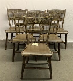 6 Paint Decorated Country Antique Chairs 15"w x 13"d x 83"h - 40 lbs