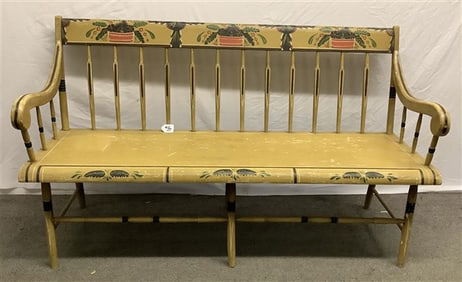 60" Paint Decorated PA Windsor Bench approx 60 lbs