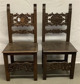 Pr. of plank Seat Renaissance Chairs 20" w x 44"h - 50 lbs