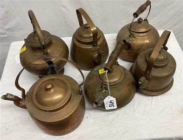 6 Copper Teapots - approx 10 lbs
