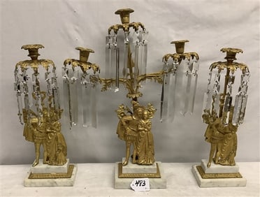 3 Pc. Fire-Gild Bronze Girandoles 20" - 16" - 15lbs