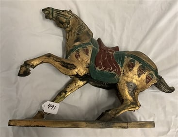 Painted Wooden Tang Horse - 16" x 19" 5 lbs