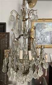 Large Crystal and Bronze Chandelier