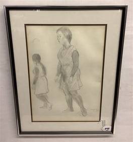 Framed Pencil Drawing - Raphael Soyer 22" x 28" - 4 lbs