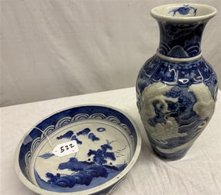 2 pc. Blue and White Lot - 12"h 6 lbs