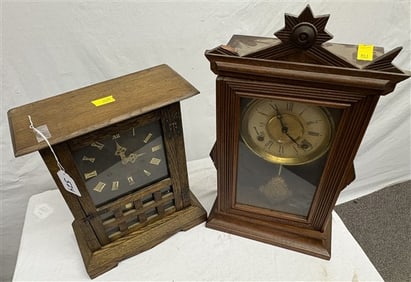 2 Antique Mantle Clocks - 20"h 15 lbs