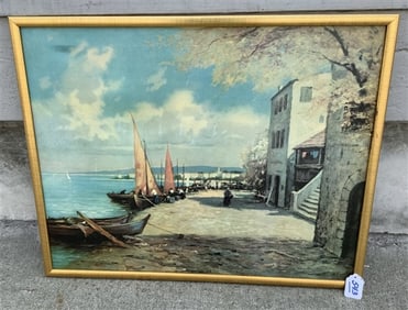 Framed o/c Italian Harbor Scene Richter 23" x 30" - 3lbs