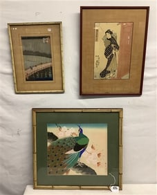 3 Vintage Hand Colored Japanese Prints 6 lbs