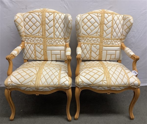 Pr. of French Style Upholstered Chairs 25"w x 20"d x 42"h - 50 lbs: Pr. of French Style Upholstered Chairs 25"w x 20"d x 42"h - 50 lbs