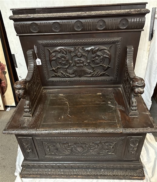 Carved Walnut Renaissance Hall Bench 40"w x 20"d x 47"h (1 of 4)