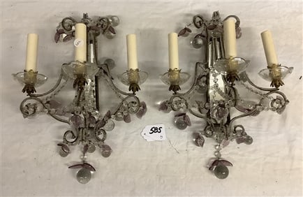 Pr. of 15" Mirror Back 3 Arm Venetian Glass Sconces - approx 8 lbs