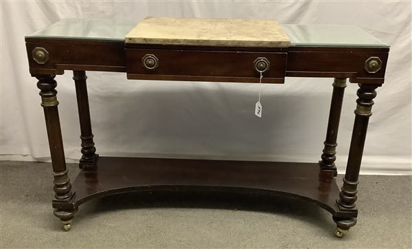 ca. 1940's Marble and Mirror Top Console 16" x 48" x 32"h: ca. 1940's Marble and Mirror Top Console 16" x 48" x 32"h