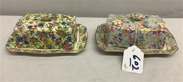 Two 6.5" English Chintz Butter Dishes - 1 lb