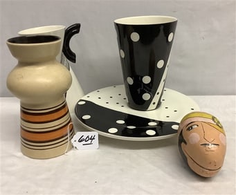 5 Cool Modern Artisans Objects 12" plate, 8" pots - 8 lbs