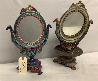 2 Cast Iron Antique Dresser Mirrors 15"h - 10 lbs total