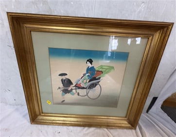 Chinese Hand Colored Picture 25" x 27"