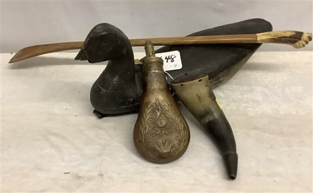 Duck Decoy, 2 Powder HOrns, Shoe Horn Decoy 7" x 16" - 7 lbs total