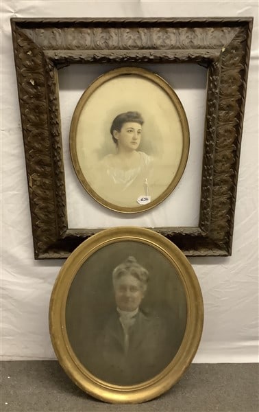 2 Pastel Portraits and Nice Carved Frame 33" x 37" - 40 lbs: 2 Pastel Portraits and Nice Carved Frame 33" x 37" - 40 lbs