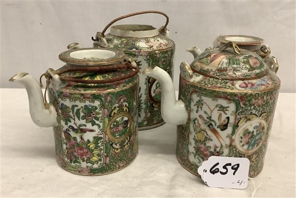 Four 6" Rose Medallion Teapots 5 lbs total: Four 6" Rose Medallion Teapots 5 lbs total