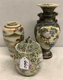 3 Japanese Porcelain Vessels 7", 9", and 12"h - approx 3 lbs