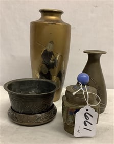 4 Items in Bronze - Tall Vase 9"h approx 4.5 lbs