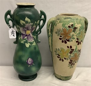 2 Hand Painted Porcelain Vases 15" and 17"h - approx 11 lbs