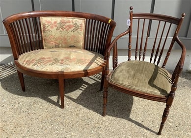 Mahogany Armchair and Bamboo Boudoir Chair