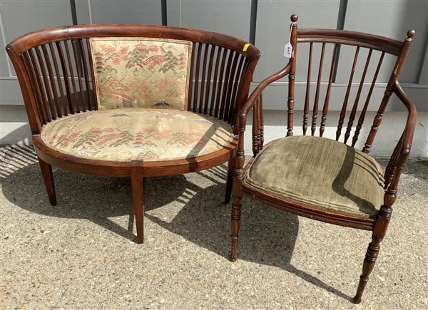 Mahogany Armchair and Bamboo Boudoir Chair: Mahogany Armchair and Bamboo Boudoir Chair