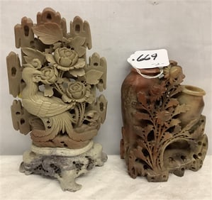 2 Soapstone Sculptures - 7" and 9"h 5 lbs