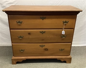 Antique 3 Drawer Pine Chippendale Style Chest - 20" x 40" x 34"h - 75-100 lbs