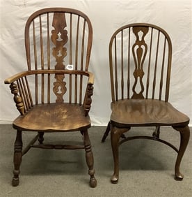 Two ca. 1920's English Windsors Larger chair - 21"w x 17"d x 41"h - approx 25 lbs total
