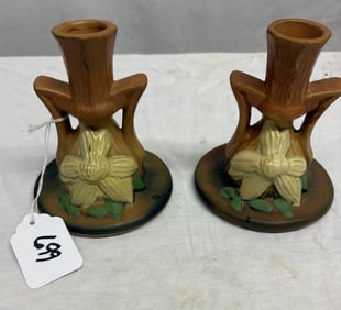 Pr. of Roseville Candlesticks - 5"h