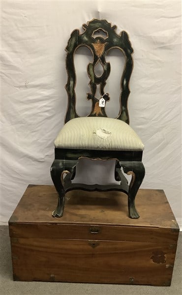 Paint Decorated Chair and Chinese Storage Box 19"w x 17"d x 42"h chair & 17" x 37" x 17"h box (1 of 3)
