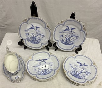 9 Pc. Blue and White Porcelain with Gravy Boat