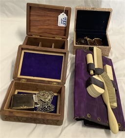 4 Small Boxes of Costume Jewelry and Ladies Dresser Set - 2 lbs total