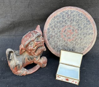 3 Pc Lot - Carved Foo Dog and Boxes