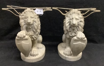 Pr of Carved Marble 19" Lions 100+ lbs