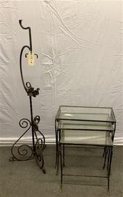 Iron and Glass Nesting Tables and Vintage Iron 51" Planter