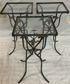 Three 19" Metal and Glass Tables 10" square - 7 lbs