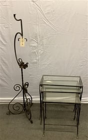 Iron and Glass Nesting Tables and Vintage Iron 51" Planter