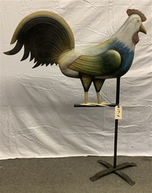 Painted Tin Rooster on Stand 46" overall