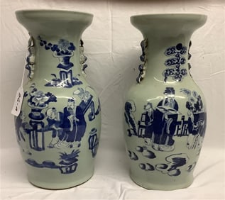 Pr. of 18" Blue and White Chinese Vases