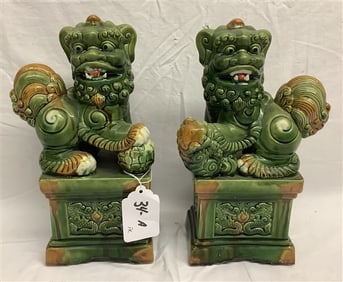 Pr of 12" Glazed Porcelain Foo Dogs 5 lbs