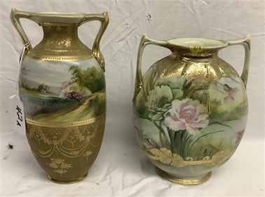 2 Lovely Classic Nippon Porcelain Vases 10" and 11"