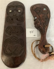 2 Carved Wooden Ceremonial from New Zealand 14" and 17" - 4 lbs