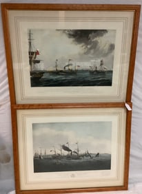 2 Large Color Prints of Sailing Ships in Birdseye Frames - 33" x 40"